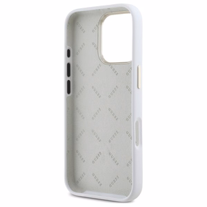 Guess Silicone Logo Strass 4G Ümbris jaoks iPhone 16 Pro - valge