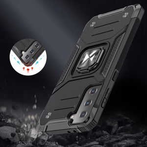 Wozinsky Ring Armor kõva hübriidümbrise ümbris + magnetiline hoidja Samsung Galaxy S22 sinine