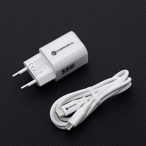 Phone laadija Forcell F-Energy GaN III Crystal Color USB C + USB A QC4.0 PD 33W + silikoon kaabel USB C to USB C VT-41 valge 0INT