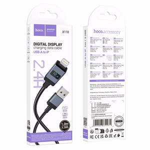 Cable USB A to Lightning Hoco 2,4A with display 1 m X118 black