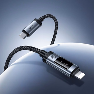 Кабель для передачи данных с цифровым дисплеем USB C to Lightning Hoco PD 27W 1,2 м U148 чёрный