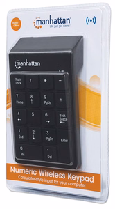 Manhattan juhtmevaba numbriklahvistik (2.4GHz), USB-A mikro vastuvõtja, 18 täissuuruses klahvi, must, membraanklahvid, automaatne energiahaldus, ulatus 10m, AAA aku (kaasas), Windows ja Mac, kolme aasta garantii