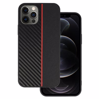 Tel Protect CARBON Ümbris jaoks Iphone 12 Pro Max Must with punane stripe