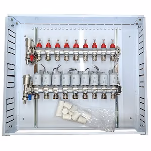 Heating Manifold 9 Loops koos Thermal Actuators NC AC230V ja Flow Meters