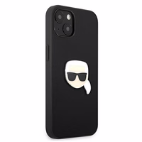 Karl Lagerfeldi nahast Ikonik Karl's Head metallist ümbris iPhone 13 mini jaoks - must