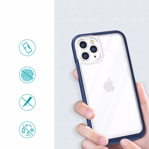 Läbipaistev 3in1 ümbris iPhone 11 Pro Max sinise raamiga geelikatte jaoks