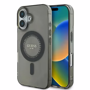 Guess IML Rhinestones MagSafe iPhone 16 Ümbris - Must