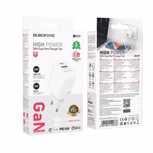 Laadija Borofone BN29 30W USB-C/USB-A + USB-C to Lightning kaabel 1.0m valge