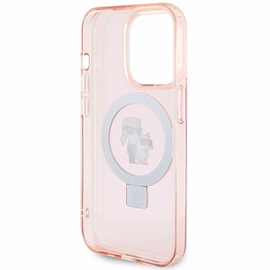KARL LAGERFELD ümbris jaoks IPHONE 15 Pro comaptible with MagSafe KLHMP15LHMRSKCP (Ringstand KC) roosa
