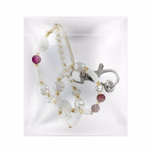 SHELLS Phone lanyard, Phone pendant / cord length 44cm (22cm in the loop) / on hand - valge and lilla