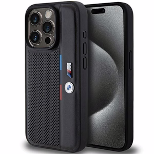 BMW Perforated Tricolor Line ümbris jaoks iPhone 15 Pro - must