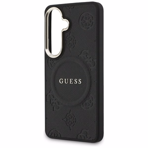 Guess Saffiano Peony Embossed Ring MagSafe case for Samsung Galaxy S26+ - black
