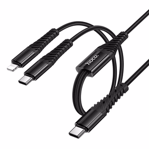 Кабель 2in1 USB C to USB C+Lightnig Hoco 1 m X123 черный