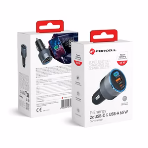 Car laadija Forcell F-Energy Alu 2 x USB C + USB A QC4.0 PD SFC2.0 4,5A 65W hall