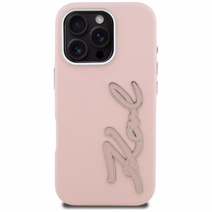 Karl Lagerfeld FW Grained Signature Logo Ümbris iPhone 16 Pro Max - roosa