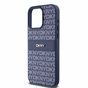 DKNY Leather Mono Stripe & Metal Logo чехол для iPhone 15 Pro Max - синий