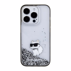 Karl Lagerfeld Liquid Glitter Choupette чехол для iPhone 15 Pro Max - прозрачный