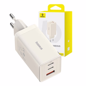 Сетевое зарядное устройство Baseus GaN5 2x USB-C + USB, 65W + кабель 1m (белое)