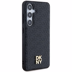 DKNY Leather Pattern Metal Logo MagSafe ümbris jaoks Samsung Galaxy S24+ - must