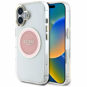 Guess IML Metal Colored Circle Classic Logo MagSafe iPhone 16 Ümbris - Roosa