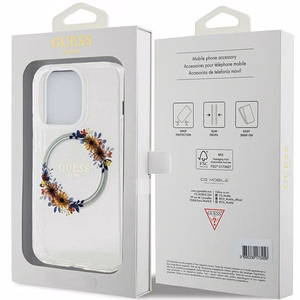 GUESS ümbris jaoks IPHONE 15 Pro compatible with MagSafe GUHMP15LHFWFCT (Flowers Wreath) läbipaistev