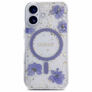 Guess Resin Flowers Glitter MagSafe ümbris jaoks iPhone 16 - lilla