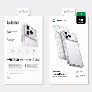 AmazingThing Minimal Mag Lens ümbris mudelile iPhone 18 Pro Max, kaamerakaitsega ja paelakinnitusega, ühildub MagSafe'iga – värv: läbipaistev