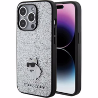 Karl Lagerfeld Fixed Glitter Choupette Logo Metal Pin Ümbris jaoks iPhone 15 Pro Max - hõbedane