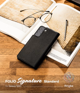 Ringke Folio Signature Flip Leather ümbris Samsung Galaxy S22 + (S22 Plus) must (FSS118R262)