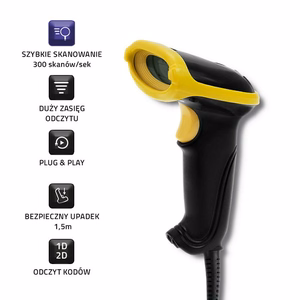 Qoltec 50867 – juhtmega laser-vöötkoodiskanner 1D/2D, USB, must