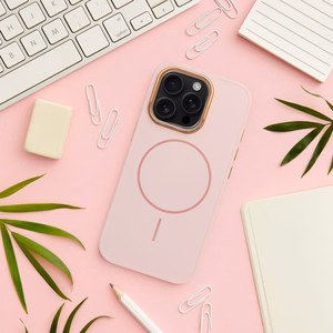 чехол iPhone 15 PRO MAX Frame Mag Cover совместим с MagSafe пудровый розовый