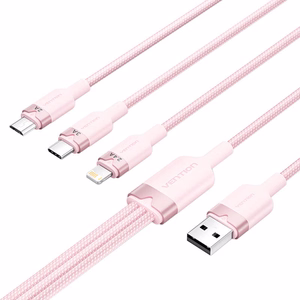 USB 2.0 A to 3in1 3A kaabel Vention CTPPG 1.5M (roosa)