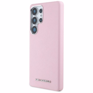 Karl Lagerfeld Saffiano Full Wrapped Elongated Metal Logo MagSafe Ümbris jaoks Samsung Galaxy S25 Ultra - roosa