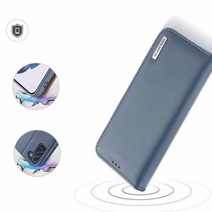 Dux Ducis Hivo Nahast Flip Cover Ehtne nahast rahakott kaartide ja dokumentide jaoks Samsung Galaxy S22 + (S22 Plus) Sinine