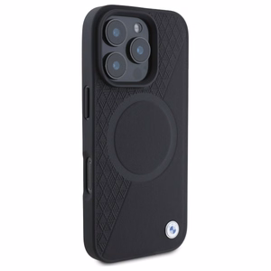 BMW Sign Leather Half Textured And Circle MagSafe ümbris jaoks iPhone 16 Pro Max - must