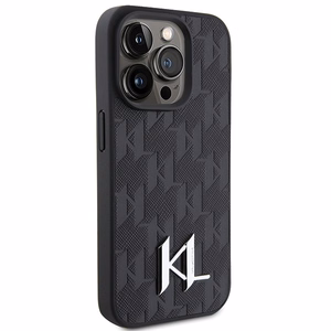 Karl Lagerfeld Leather Monogram Hot Stamp Metal Logo ümbris jaoks iPhone 15 Pro - must