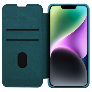 Nillkin Qin Leather Pro Case iPhone 14 Plus с защитой камеры флип-чехол зелёный