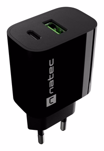NATEC RIBERA seinalaadija 1X USB-A + 1X USB-C 20W must