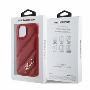 Karl Lagerfeld Diagonal Quilted Script ümbris jaoks iPhone 15 / 14 / 13 - punane