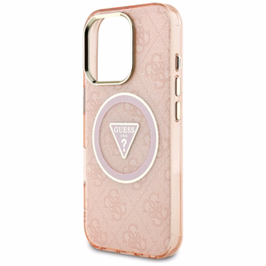 Guess IML Metal Glitter 4G Circle Triangle MagSafe Ümbris jaoks iPhone 16 Pro Max - Roosa