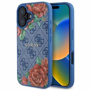 Guess GUHMP16SP4ROPEMCB iPhone 16 6.1" sinine/sinine hardcase 4G Flowers Print MagSafe
