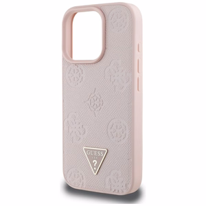 Guess Grained Hot Stamp Peony Triangle Logo MagSafe iPhone 16 Pro Ümbris - Roosa