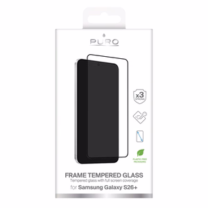 Puro Frame karastatud klaas Samsung Galaxy S26 Plus jaoks - musta raamiga