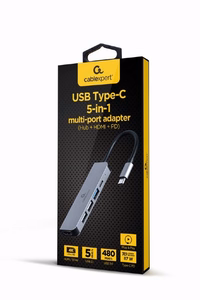 Gembird A-CM-COMBO5-03 USB Type-C 5-in-1 mitmepordine adapter (jaotur + HDMI + PD)