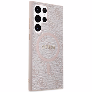 Guess 4G Collection Кожаный металлический чехол с логотипом MagSafe для Samsung Galaxy S24 Ultra - Розовый