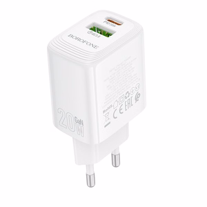 Borofone Wall laadija BN27 Fuente - USB + Type C - QC 3.0 PD 20W valge