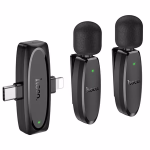 Mikrofon krawatowy bezprzewodowy Lightning / USB C Hoco 2 szt L15 czarny