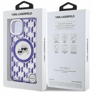 Karl Lagerfeld IML Monogram Karl & Choupette Head MagSafe iPhone 15 Ümbris - lilla