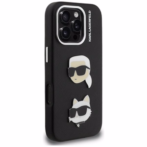 Karl Lagerfeld FW Grained Karl & Choupette Heads Pins ümbris mudelile iPhone 16 Pro Max – must