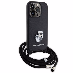 Karl Lagerfeld Crossbody Saffiano Metal Pin Karl & Choupette ümbris jaoks iPhone 15 Pro - must
